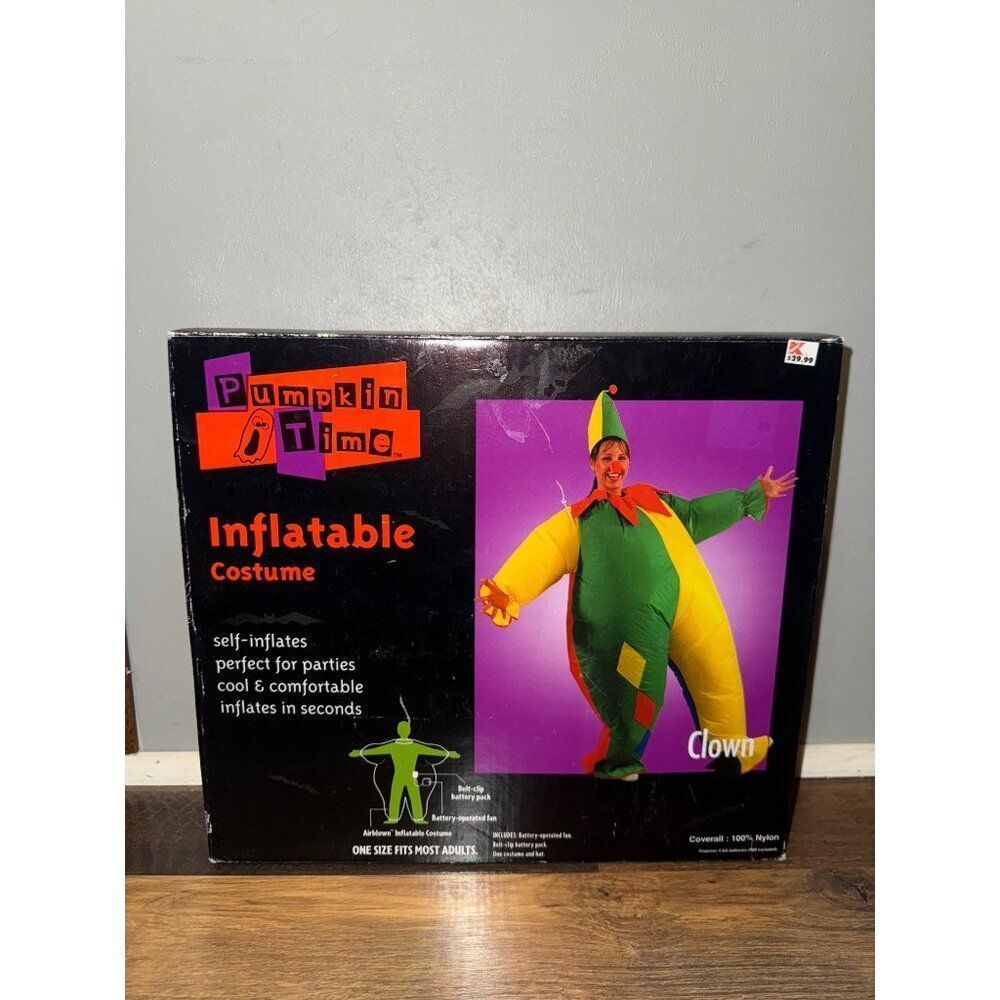 New Rare Vintage Pumpkin Time Inflatable Clown Costume One Size Fits Most